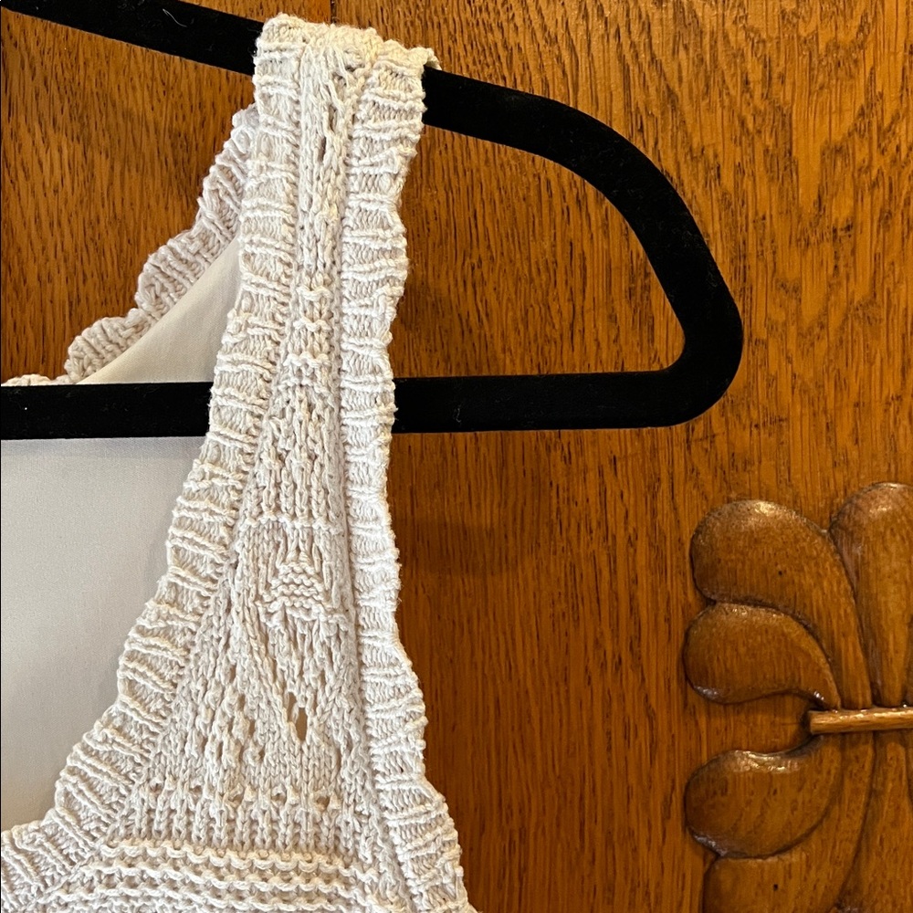💥HP💥Womens LC Lauren Conrad Pointelle Tank Sweater Dress – Large – Cream Crochet - Picture 4 of 13